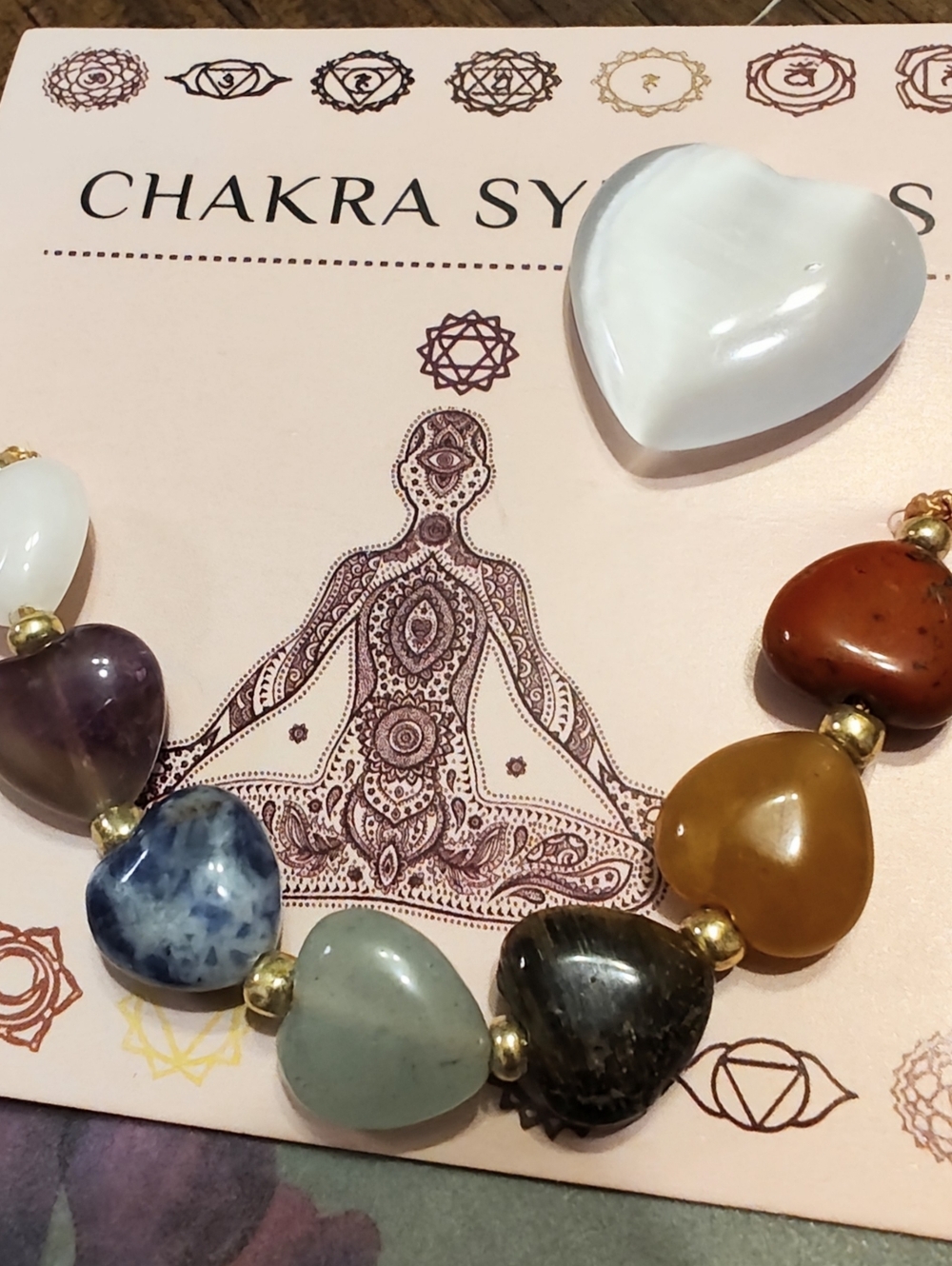 7 Chakra Hearts Gemstone Adjustable Bracelet - Picture 4 of 11
